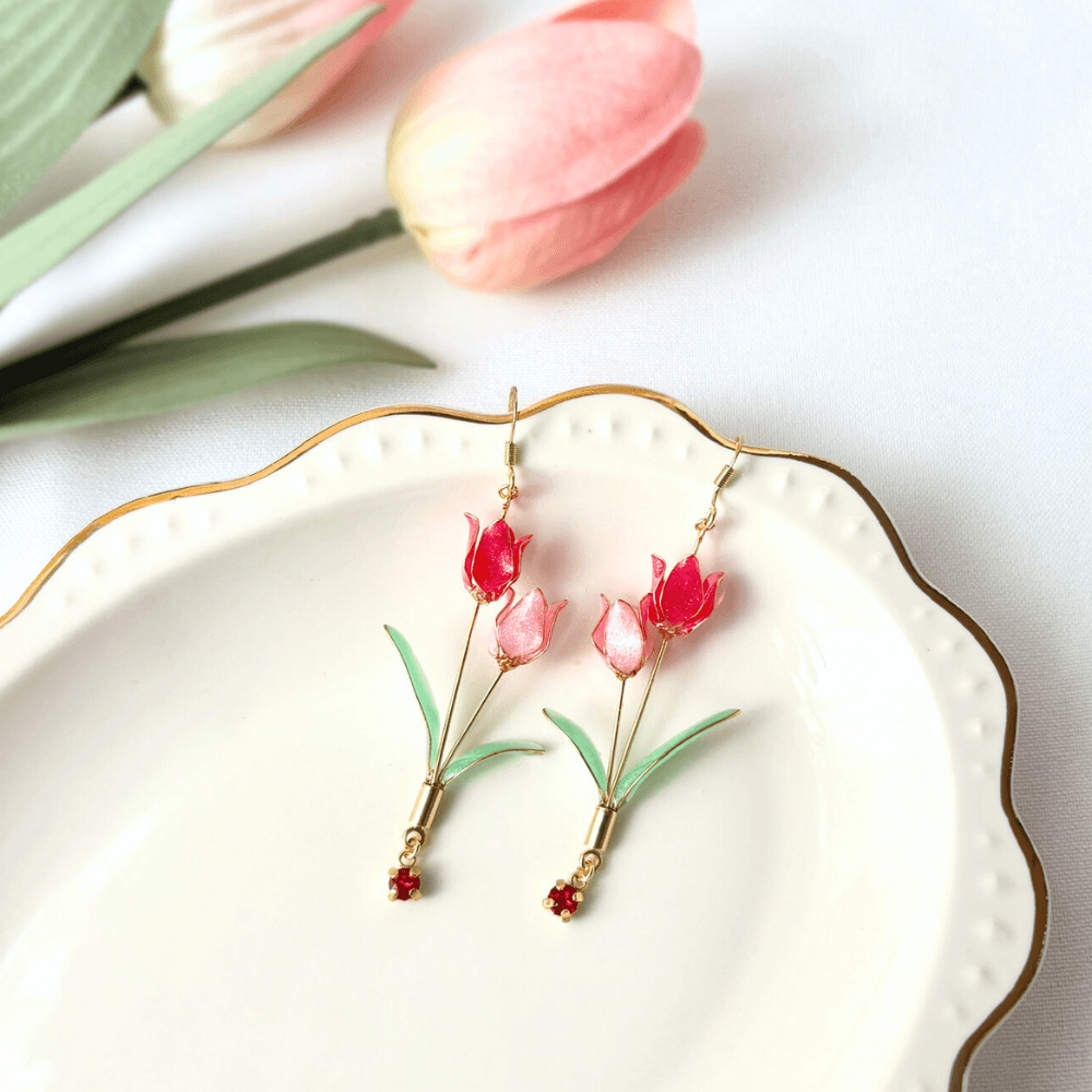 【チューリップ】イヤリング 赤とピンク 揺れる ニッケルフリー 金属アレルギー対応 受注生産 春の新作 | 6枚目